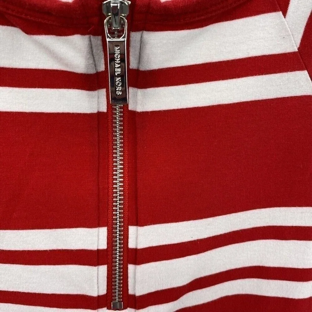 Michael Kors Women S Red White Striped Rhinestone Logo Zip Back T-Shirt Dress